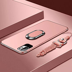 Luxury Metal Frame and Plastic Back Cover Case with Finger Ring Stand for Xiaomi POCO M3 Pro 5G Rose Gold