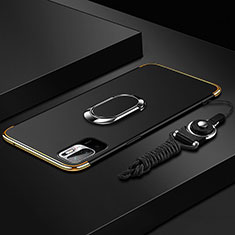 Luxury Metal Frame and Plastic Back Cover Case with Finger Ring Stand for Xiaomi Redmi Note 11 SE 5G Black