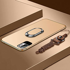 Luxury Metal Frame and Plastic Back Cover Case with Finger Ring Stand for Xiaomi Redmi Note 11 SE 5G Gold