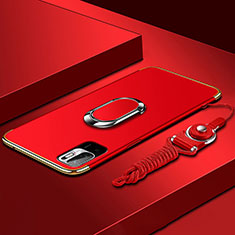 Luxury Metal Frame and Plastic Back Cover Case with Finger Ring Stand for Xiaomi Redmi Note 11 SE 5G Red