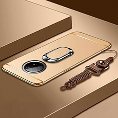 Luxury Metal Frame and Plastic Back Cover Case with Finger Ring Stand for Xiaomi Redmi Note 9 5G Gold