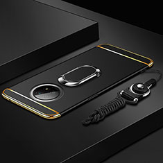 Luxury Metal Frame and Plastic Back Cover Case with Finger Ring Stand for Xiaomi Redmi Note 9T 5G Black