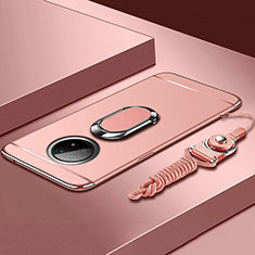 Luxury Metal Frame and Plastic Back Cover Case with Finger Ring Stand for Xiaomi Redmi Note 9T 5G Rose Gold