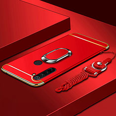 Luxury Metal Frame and Plastic Back Cover Case with Finger Ring Stand K01 for Xiaomi Redmi Note 8 (2021) Red