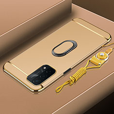 Luxury Metal Frame and Plastic Back Cover Case with Finger Ring Stand P01 for OnePlus Nord N200 5G Gold