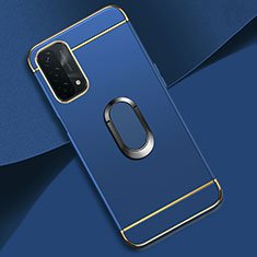 Luxury Metal Frame and Plastic Back Cover Case with Finger Ring Stand P02 for OnePlus Nord N200 5G Blue