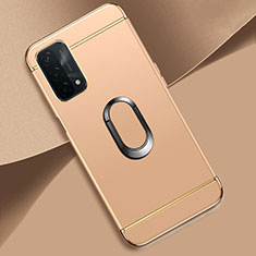 Luxury Metal Frame and Plastic Back Cover Case with Finger Ring Stand P02 for OnePlus Nord N200 5G Gold