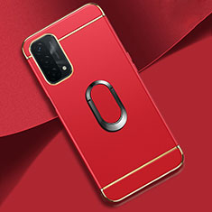 Luxury Metal Frame and Plastic Back Cover Case with Finger Ring Stand P02 for OnePlus Nord N200 5G Red