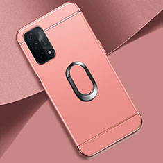 Luxury Metal Frame and Plastic Back Cover Case with Finger Ring Stand P02 for OnePlus Nord N200 5G Rose Gold