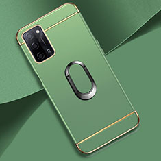 Luxury Metal Frame and Plastic Back Cover Case with Finger Ring Stand P02 for Oppo A53s 5G Matcha Green