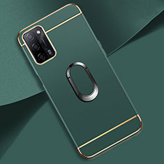 Luxury Metal Frame and Plastic Back Cover Case with Finger Ring Stand P02 for Oppo A53s 5G Midnight Green