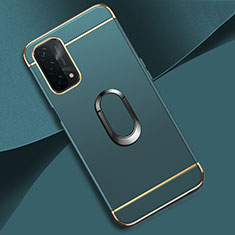 Luxury Metal Frame and Plastic Back Cover Case with Finger Ring Stand P02 for Oppo A93 5G Green