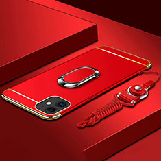 Luxury Metal Frame and Plastic Back Cover Case with Finger Ring Stand T01 for Apple iPhone 11 Red
