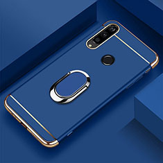 Luxury Metal Frame and Plastic Back Cover Case with Finger Ring Stand T01 for Huawei Honor 20 Lite Blue