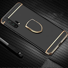 Luxury Metal Frame and Plastic Back Cover Case with Finger Ring Stand T01 for Huawei Honor 20 Pro Black