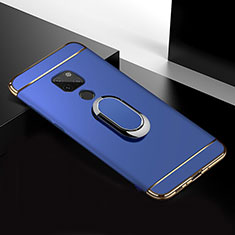 Luxury Metal Frame and Plastic Back Cover Case with Finger Ring Stand T01 for Huawei Mate 20 Blue