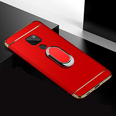 Luxury Metal Frame and Plastic Back Cover Case with Finger Ring Stand T01 for Huawei Mate 20 Red