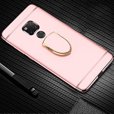 Luxury Metal Frame and Plastic Back Cover Case with Finger Ring Stand T01 for Huawei Mate 20 X 5G Rose Gold