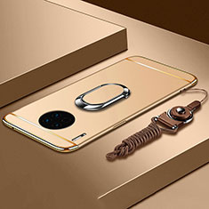 Luxury Metal Frame and Plastic Back Cover Case with Finger Ring Stand T01 for Huawei Mate 30 5G Gold