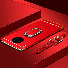 Luxury Metal Frame and Plastic Back Cover Case with Finger Ring Stand T01 for Huawei Mate 30 5G Red