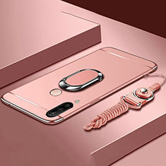 Luxury Metal Frame and Plastic Back Cover Case with Finger Ring Stand T01 for Huawei Nova 4e Rose Gold