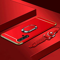 Luxury Metal Frame and Plastic Back Cover Case with Finger Ring Stand T01 for Huawei Nova 5 Pro Red