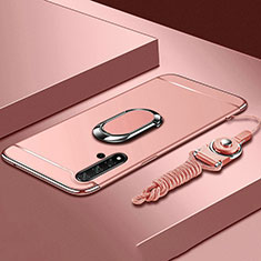 Luxury Metal Frame and Plastic Back Cover Case with Finger Ring Stand T01 for Huawei Nova 5 Pro Rose Gold