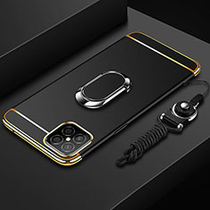Luxury Metal Frame and Plastic Back Cover Case with Finger Ring Stand T01 for Huawei Nova 8 SE 5G Black