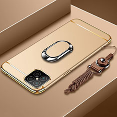 Luxury Metal Frame and Plastic Back Cover Case with Finger Ring Stand T01 for Huawei Nova 8 SE 5G Gold