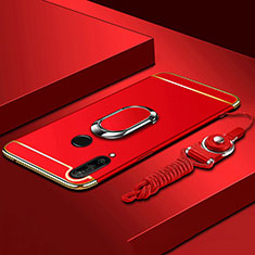 Luxury Metal Frame and Plastic Back Cover Case with Finger Ring Stand T01 for Huawei P30 Lite New Edition Red