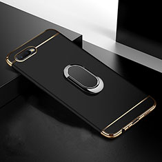 Luxury Metal Frame and Plastic Back Cover Case with Finger Ring Stand T01 for Oppo K1 Black