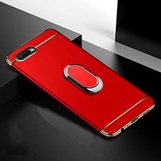 Luxury Metal Frame and Plastic Back Cover Case with Finger Ring Stand T01 for Oppo K1 Red