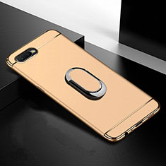 Luxury Metal Frame and Plastic Back Cover Case with Finger Ring Stand T01 for Oppo R15X Gold