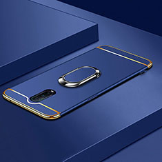 Luxury Metal Frame and Plastic Back Cover Case with Finger Ring Stand T01 for Oppo R17 Pro Blue