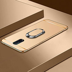 Luxury Metal Frame and Plastic Back Cover Case with Finger Ring Stand T01 for Oppo R17 Pro Gold