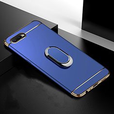 Luxury Metal Frame and Plastic Back Cover Case with Finger Ring Stand T01 for Oppo RX17 Neo Blue