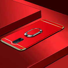 Luxury Metal Frame and Plastic Back Cover Case with Finger Ring Stand T01 for Oppo RX17 Pro Red
