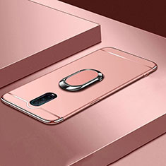 Luxury Metal Frame and Plastic Back Cover Case with Finger Ring Stand T01 for Oppo RX17 Pro Rose Gold