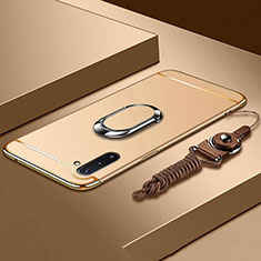 Luxury Metal Frame and Plastic Back Cover Case with Finger Ring Stand T01 for Samsung Galaxy Note 10 5G Gold