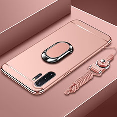 Luxury Metal Frame and Plastic Back Cover Case with Finger Ring Stand T01 for Samsung Galaxy Note 10 Plus 5G Rose Gold