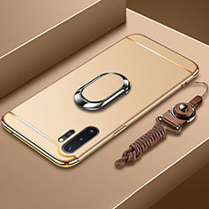 Luxury Metal Frame and Plastic Back Cover Case with Finger Ring Stand T01 for Samsung Galaxy Note 10 Plus Gold