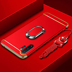 Luxury Metal Frame and Plastic Back Cover Case with Finger Ring Stand T01 for Samsung Galaxy Note 10 Plus Red