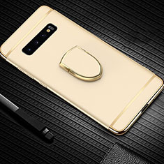 Luxury Metal Frame and Plastic Back Cover Case with Finger Ring Stand T01 for Samsung Galaxy S10 5G Gold