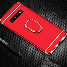 Luxury Metal Frame and Plastic Back Cover Case with Finger Ring Stand T01 for Samsung Galaxy S10 5G Red