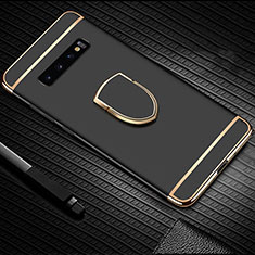 Luxury Metal Frame and Plastic Back Cover Case with Finger Ring Stand T01 for Samsung Galaxy S10 Black