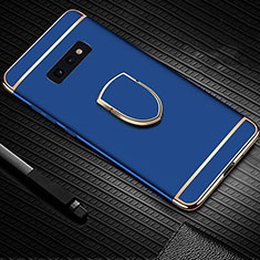 Luxury Metal Frame and Plastic Back Cover Case with Finger Ring Stand T01 for Samsung Galaxy S10e Blue