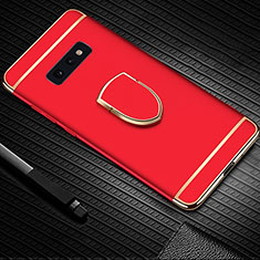 Luxury Metal Frame and Plastic Back Cover Case with Finger Ring Stand T01 for Samsung Galaxy S10e Red