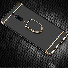 Luxury Metal Frame and Plastic Back Cover Case with Finger Ring Stand T01 for Xiaomi Mi 9T Pro Black