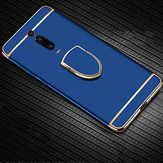 Luxury Metal Frame and Plastic Back Cover Case with Finger Ring Stand T01 for Xiaomi Mi 9T Pro Blue