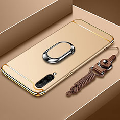 Luxury Metal Frame and Plastic Back Cover Case with Finger Ring Stand T01 for Xiaomi Mi A3 Gold